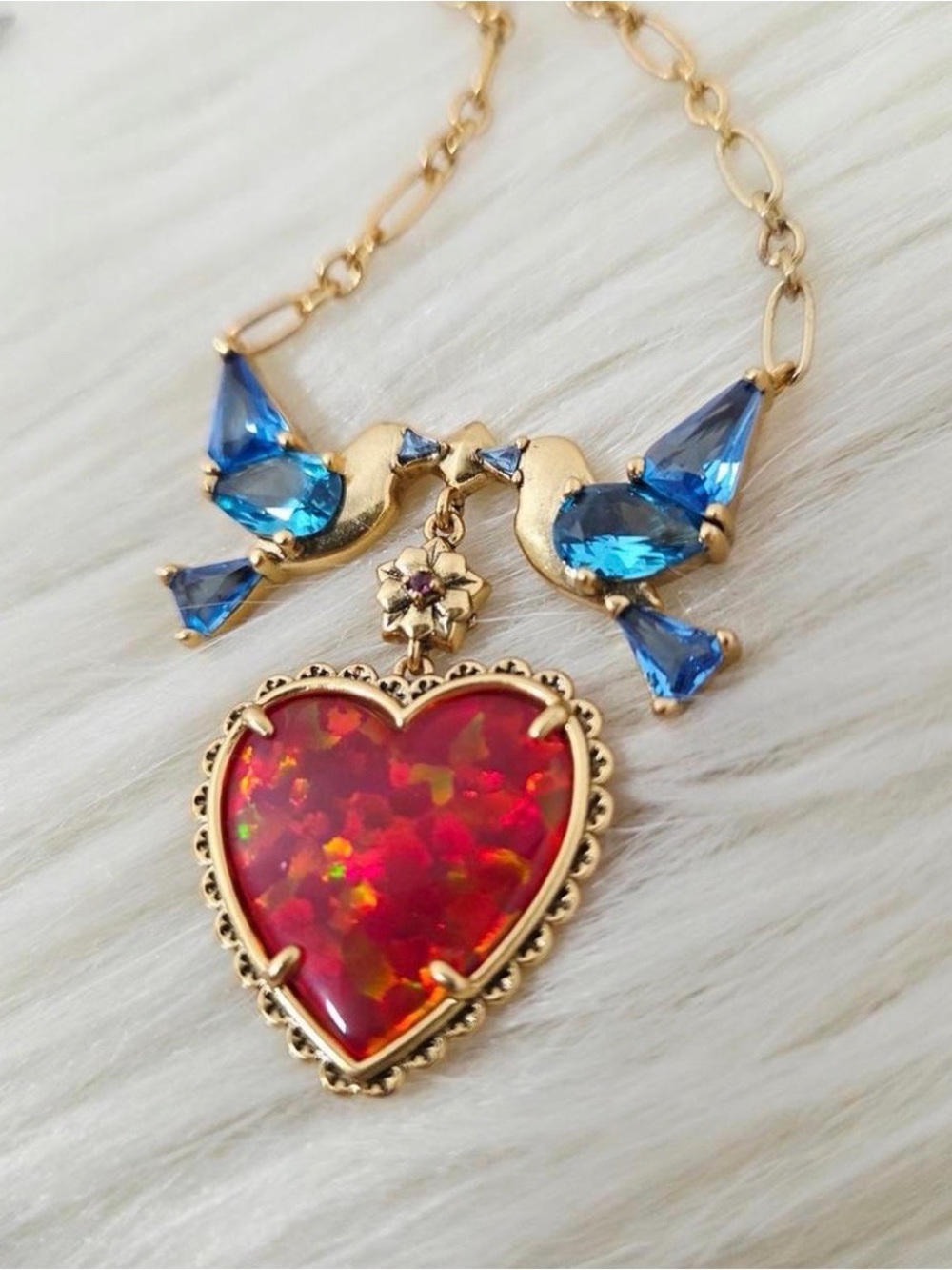 Kendra Scott Disney Princess Heart Pendant Necklace Red Opal Blue Crystal Birds
